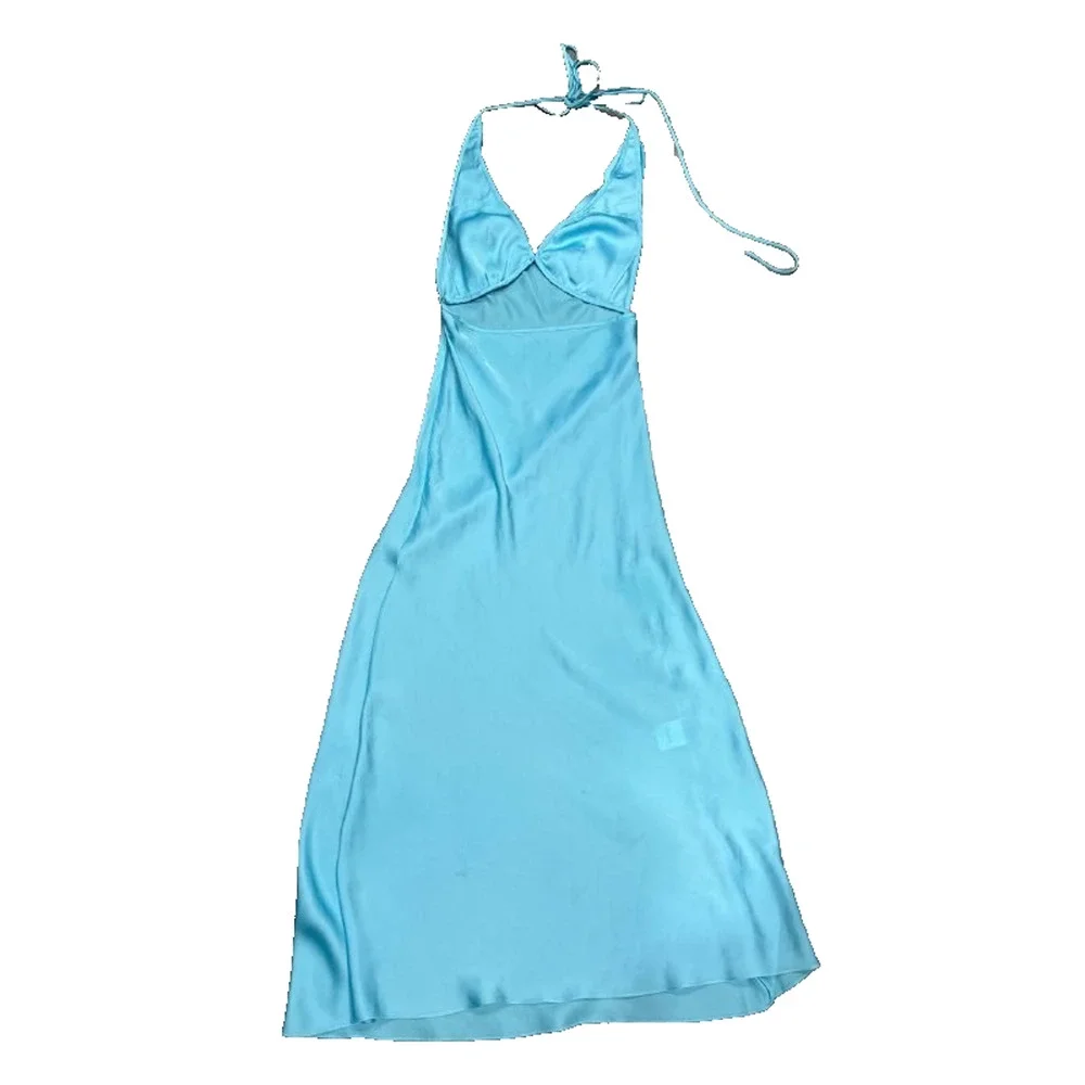 Onarin Ms. Pleat silk wedding prom v neck babydoll midi Dress Blue XS A004131 - Picture 3 of 9